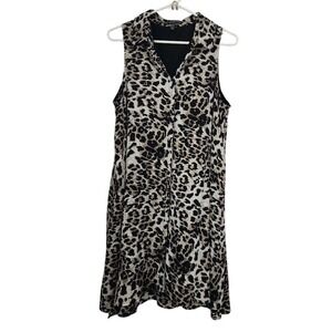 Adrianna Papell Sleeveless Leopard Print Collared Shirt Dress Womens Size 12 C10